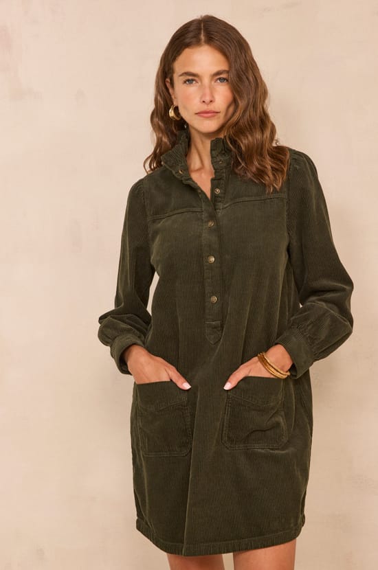 Straight fir green cotton dress BLAKE;${refinementColor}