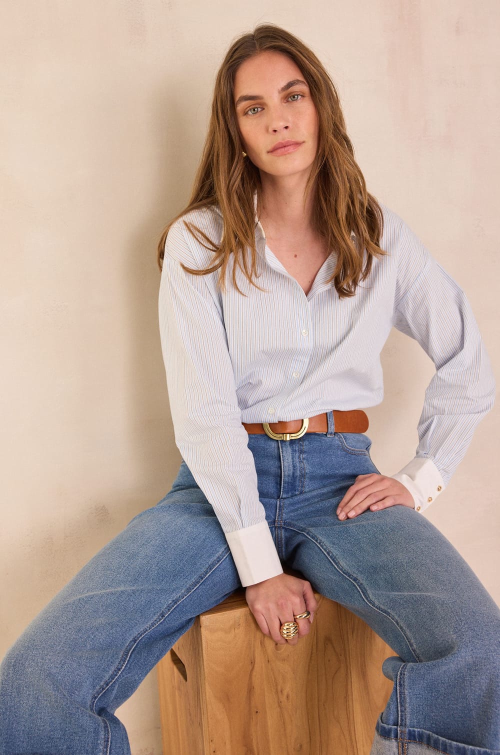 Chemise à rayures en 100% coton DESERT;${refinementColor}