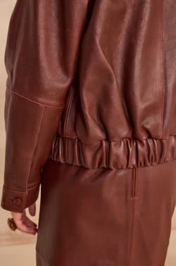 Barnabe long sleeve leather jacket;${refinementColor}