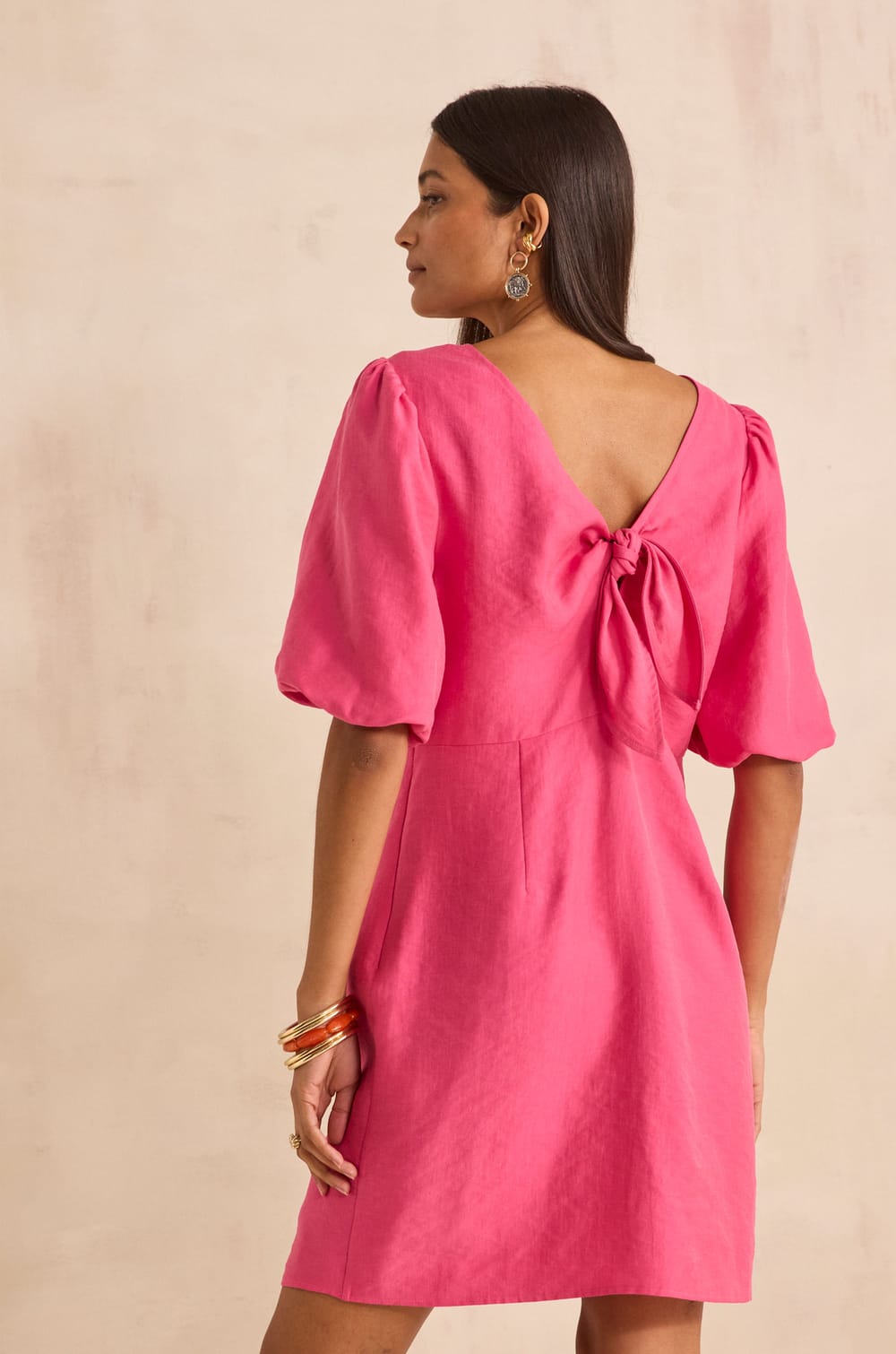 BAYLA short puff sleeve straight dress;${refinementColor}