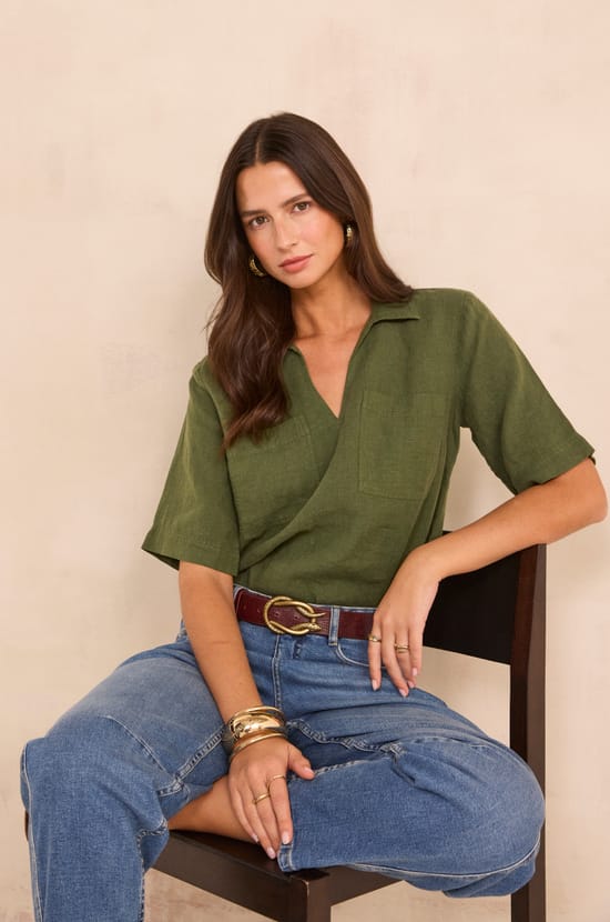 Short-sleeved linen blouse DELVA;${refinementColor}