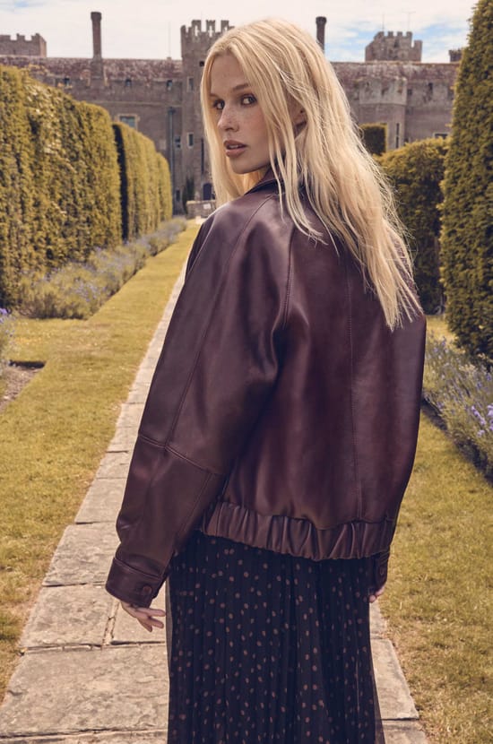 Barnabe long sleeve leather jacket;${refinementColor}