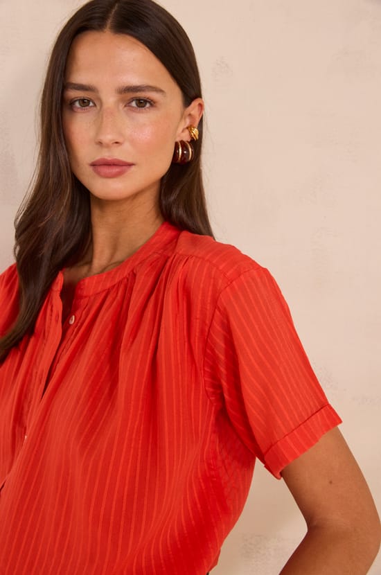 Short-sleeved cotton blend blouse DEVIKA;${refinementColor}
