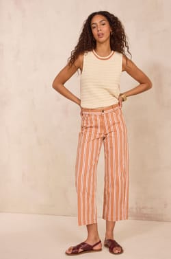 Rosa gestreifte, cropped, weite Hose;${refinementColor}