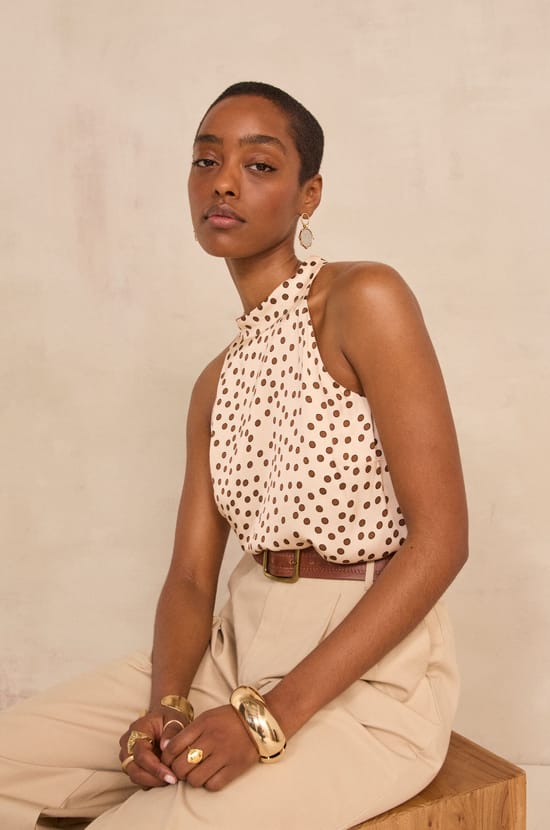 Dotted sleeveless top DARLA;${refinementColor}