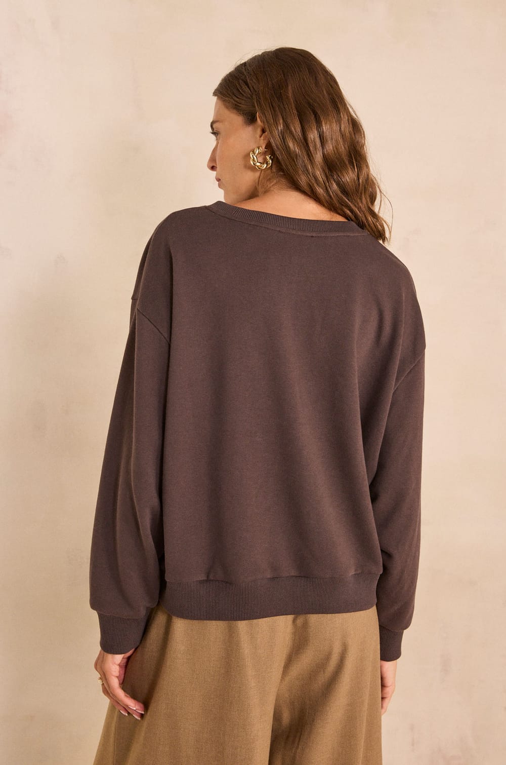 Sweatshirt manches 3/4 en coton m&eacute;lang&eacute; LESHOP;${refinementColor}