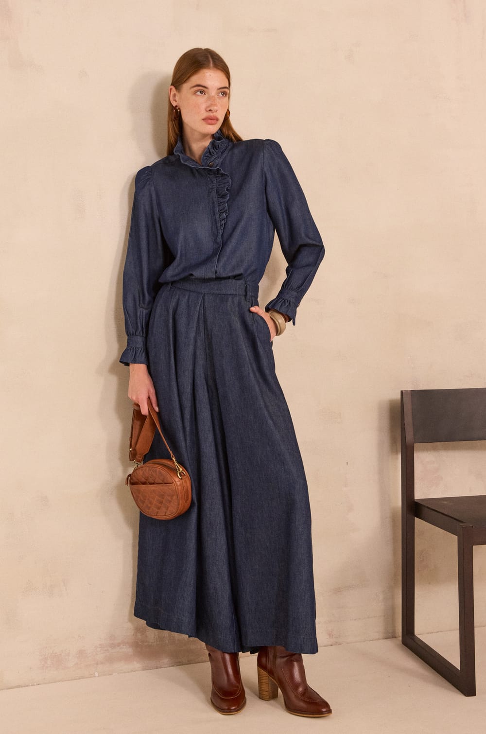 Long Sleeve Denim Blouse MILAN;${refinementColor}