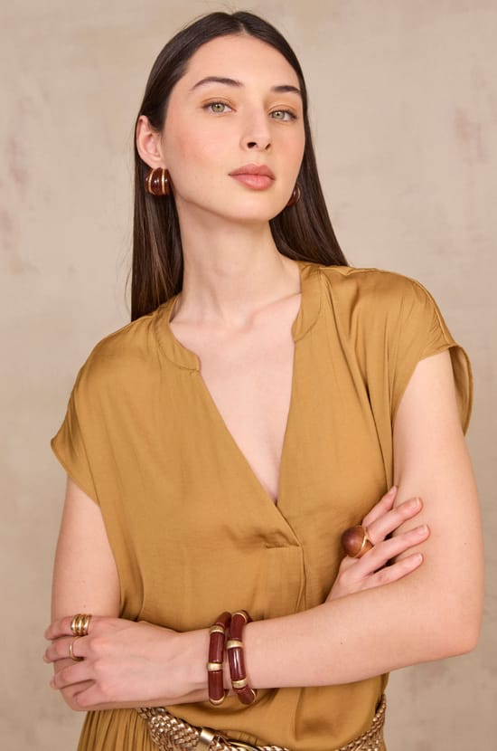 Satin short-sleeved top PHANY;${refinementColor}