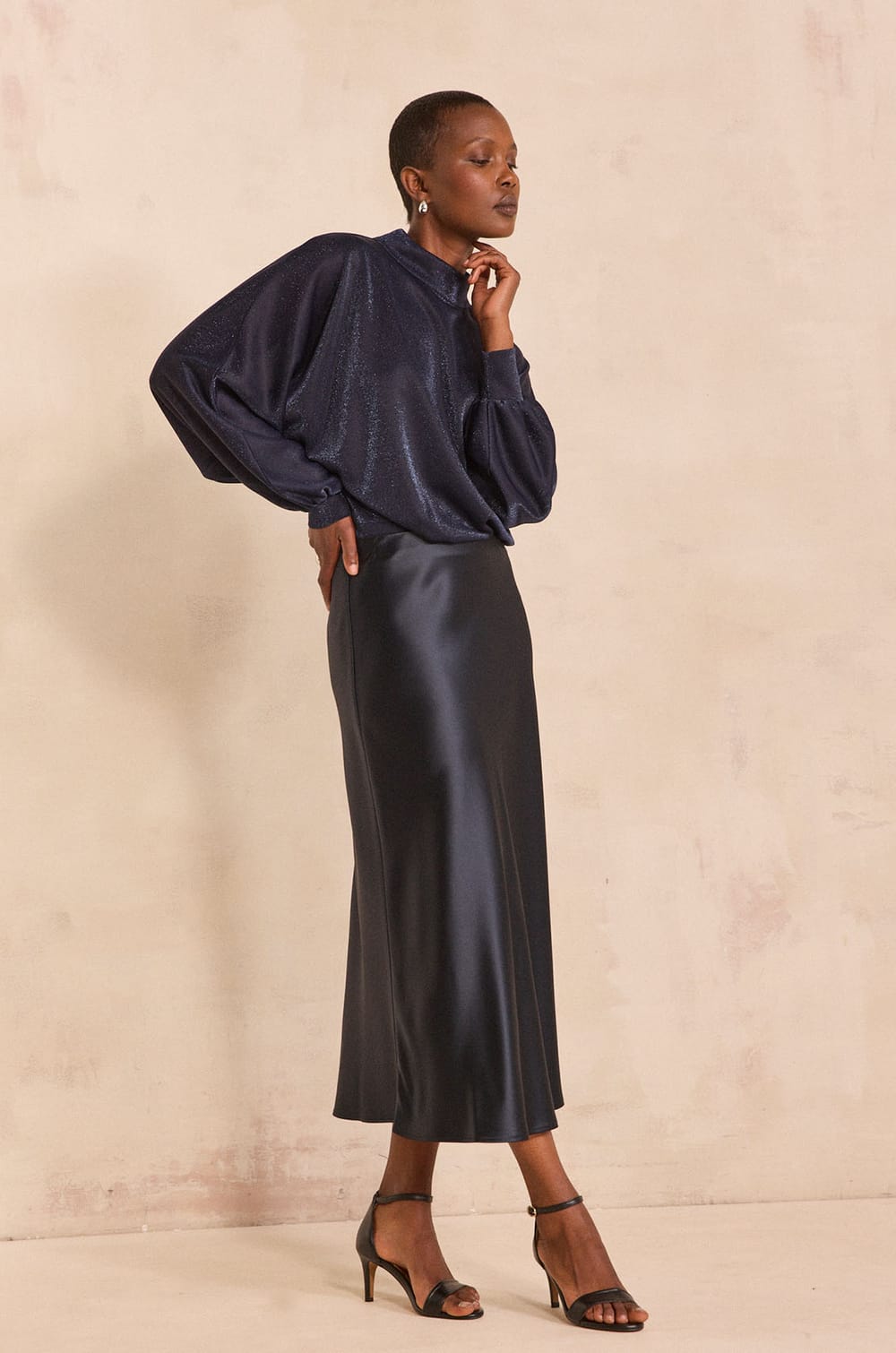 ODILE satin midi skirt;${refinementColor}