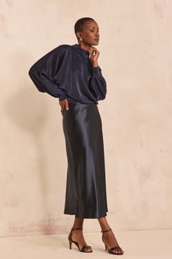 ODILE satin midi skirt;${refinementColor}