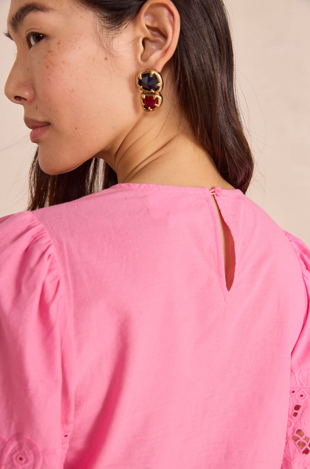 Embroidered blouse with 3/4 sleeves DAWSON;${refinementColor}