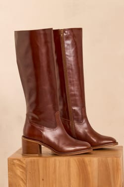 Leather heeled boots VICTORIA;${refinementColor}