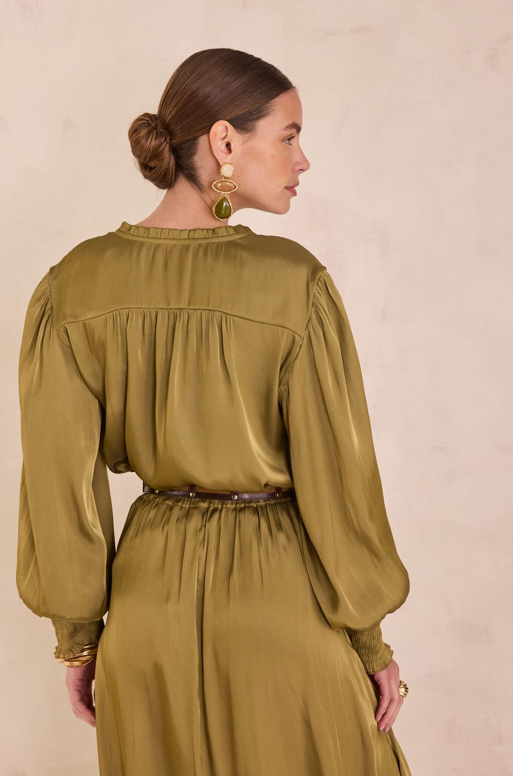 Satin blouse with puff sleeves DEESSE;${refinementColor}