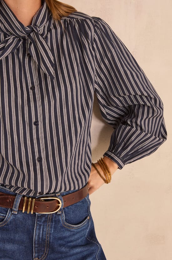 Navy long-sleeved cotton blouse MALO;${refinementColor}