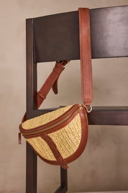 LUCIEN leather and raffia belt bag;${refinementColor}