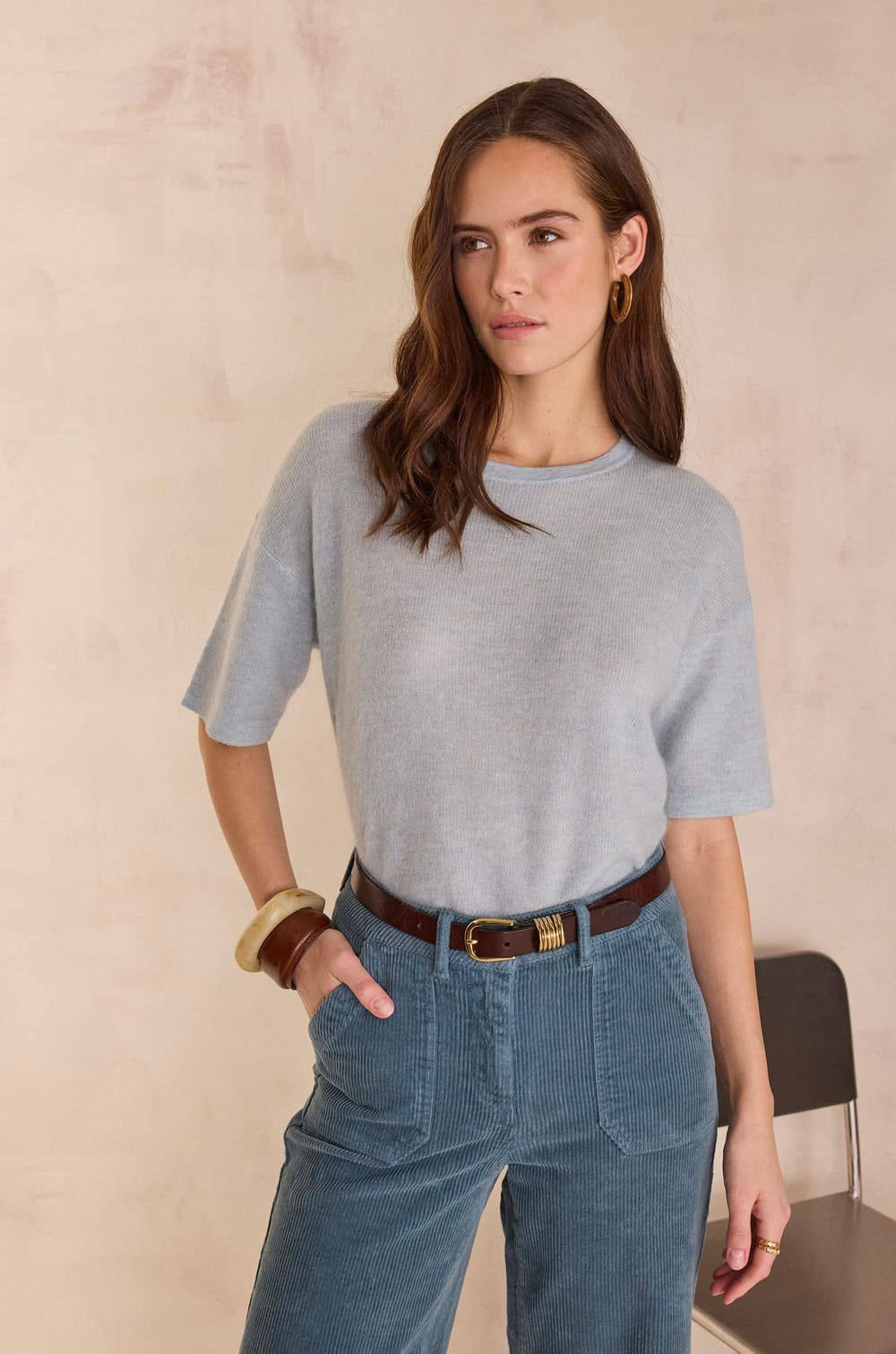 Short-sleeved jumper in mohair and wool PAOLO BIS;${refinementColor}
