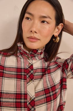 Plaid blouse with high collar DENIS;${refinementColor}