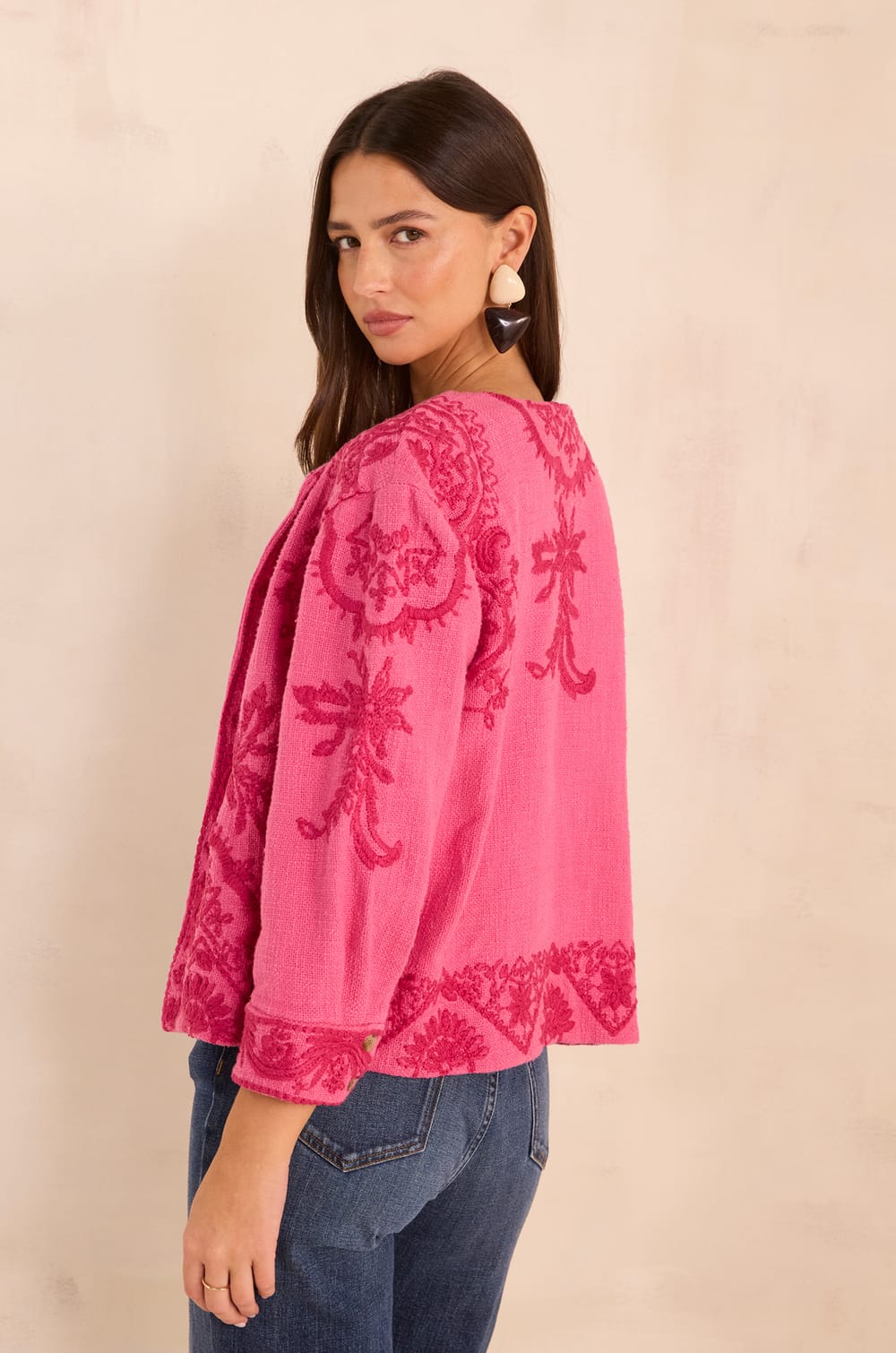 Embroidered long sleeve cotton jacket VALMA;${refinementColor}
