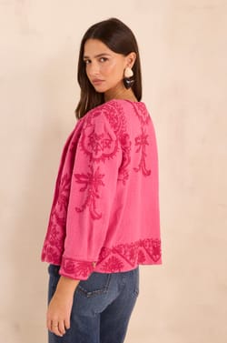 Embroidered long sleeve cotton jacket VALMA;${refinementColor}