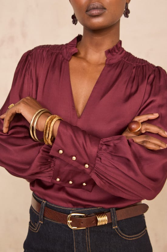 Blouse &agrave; manches longues en viscose MAEVA BL SATIN;${refinementColor}