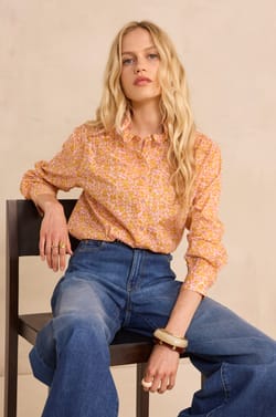 Printed floral long sleeve blouse in soft cotton;${refinementColor}