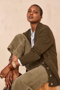 Pantalon en velours vert sauge de coton m&eacute;lang&eacute; STELLA BIS;${refinementColor}