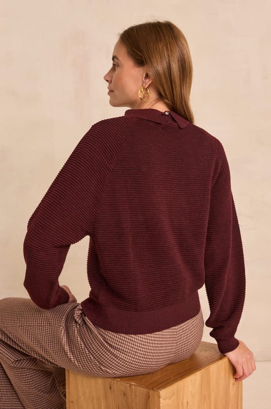 Burgundy long-sleeved blended wool sweater ANNETTE;${refinementColor}