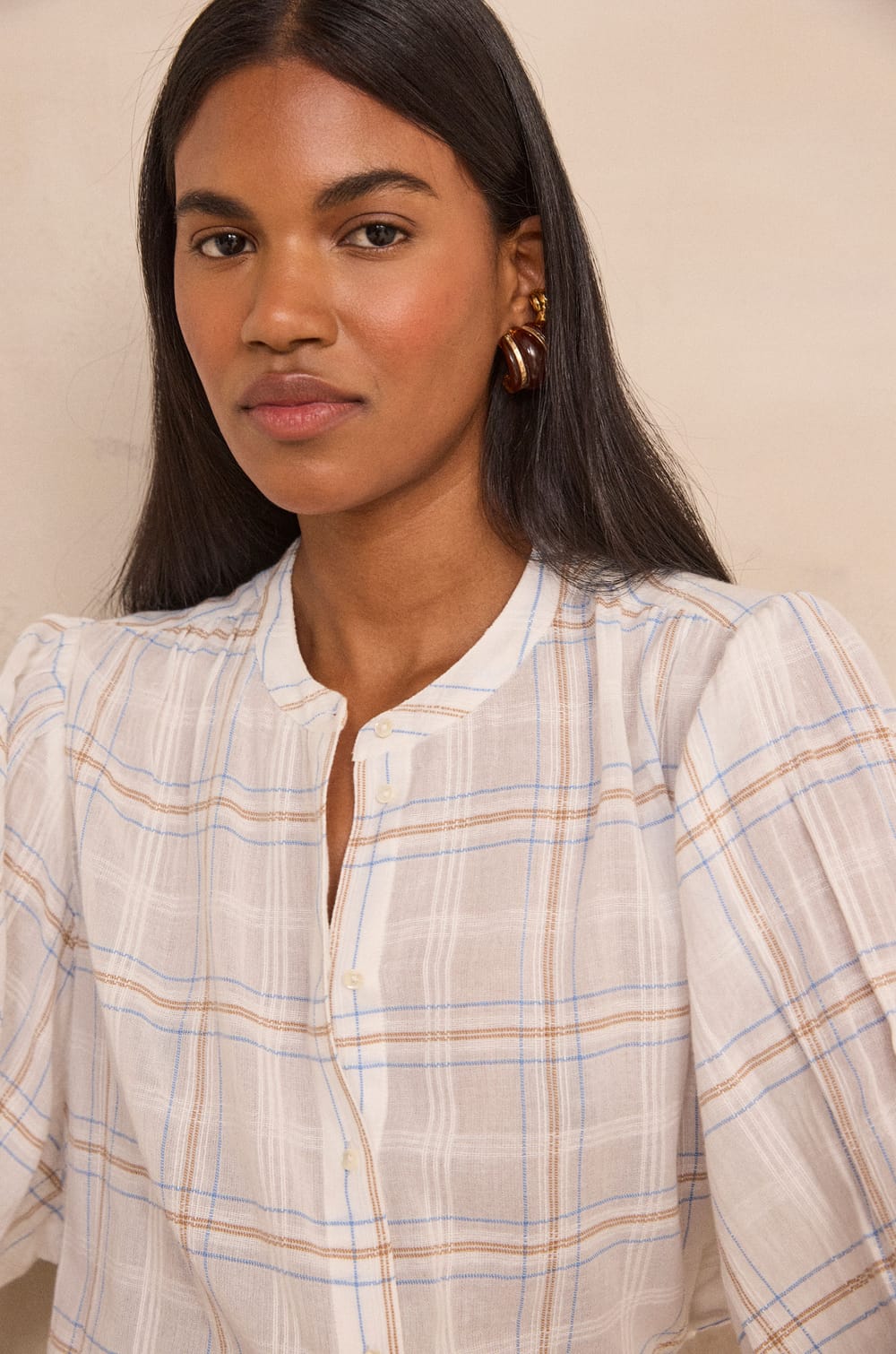 Long-sleeved checked cotton blouse PHIL;${refinementColor}