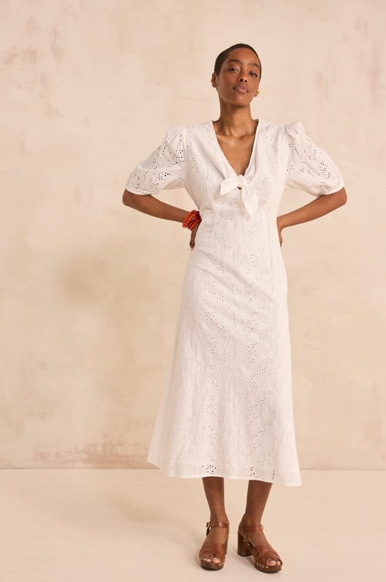 Straight embroidered cotton dress LAURENE;${refinementColor}