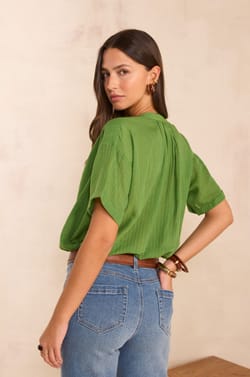 Short Sleeve Blouse in Mixed Cotton DEVIKA;${refinementColor}