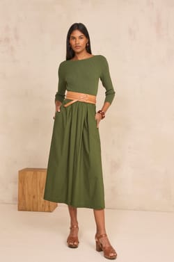 BLONDIE bi-material A-line dress;${refinementColor}