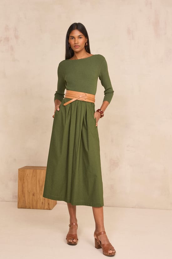 BLONDIE bi-material A-line dress;${refinementColor}