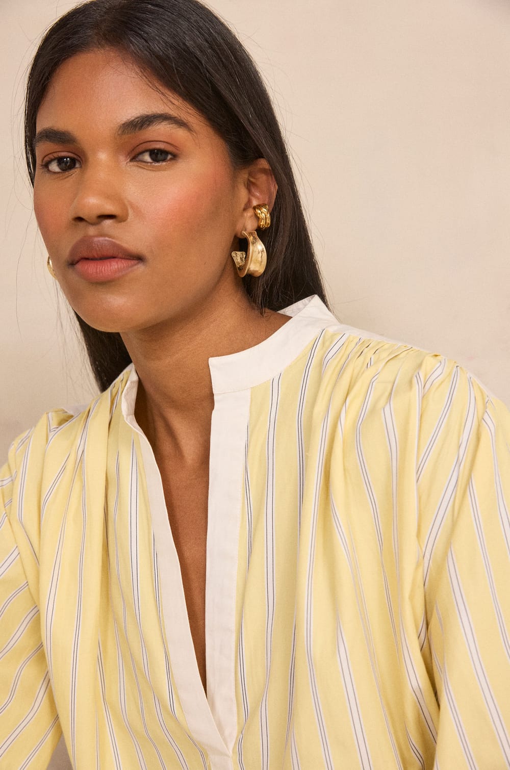 Douglas striped long-sleeve blouse;${refinementColor}