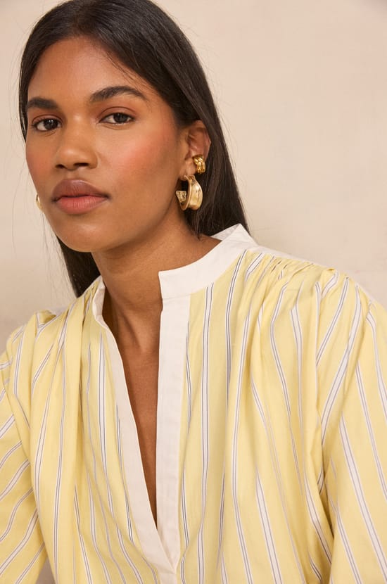 Douglas striped long-sleeve blouse;${refinementColor}