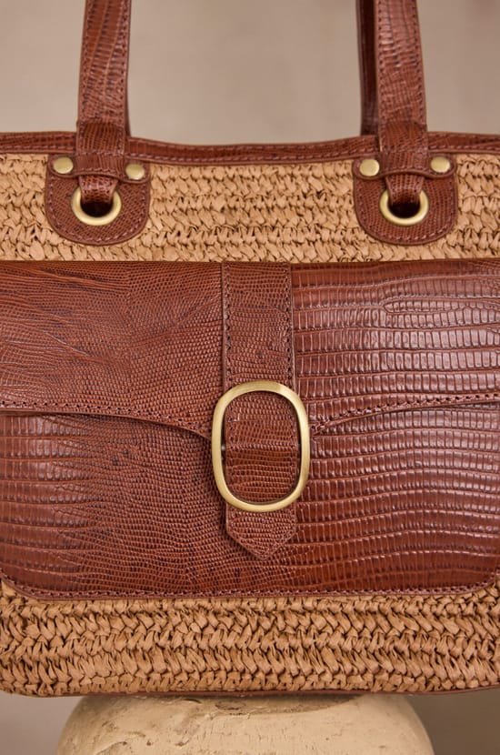 Leather and raffia basket bag MAX;${refinementColor}