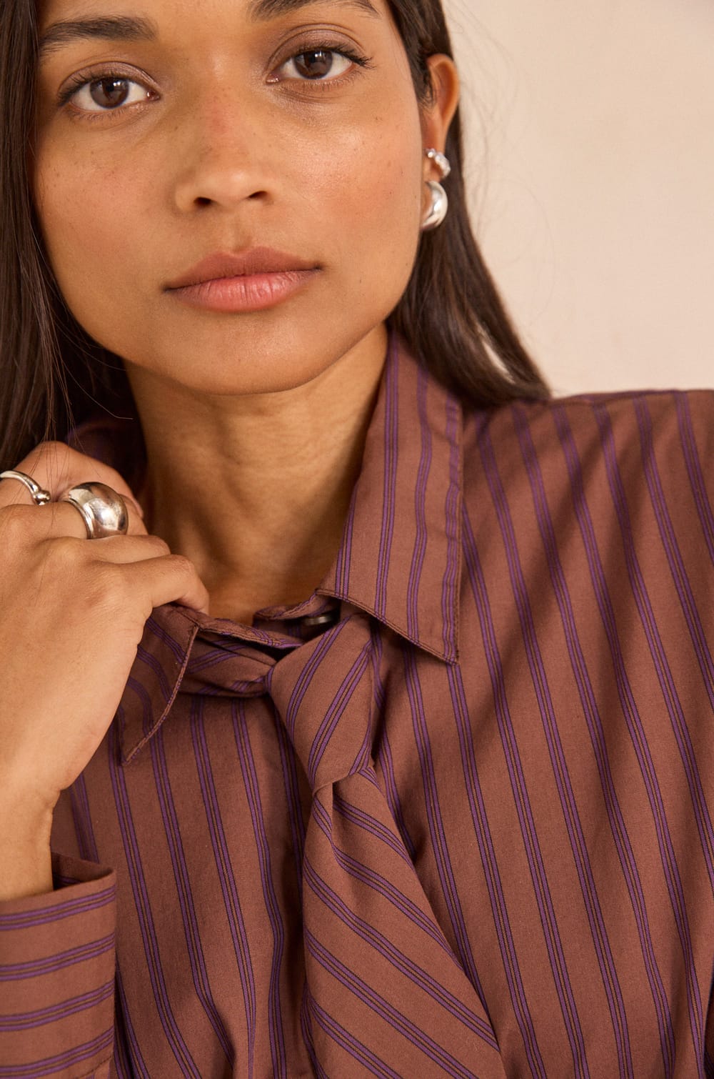 MARCEAU striped cotton blend blouse;${refinementColor}