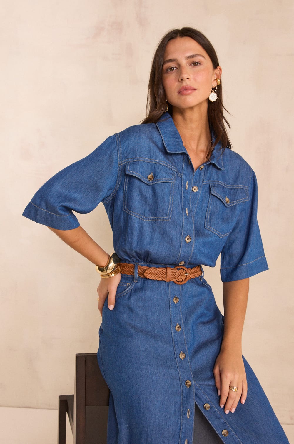 Robe chemise en denim BRUNA;${refinementColor}
