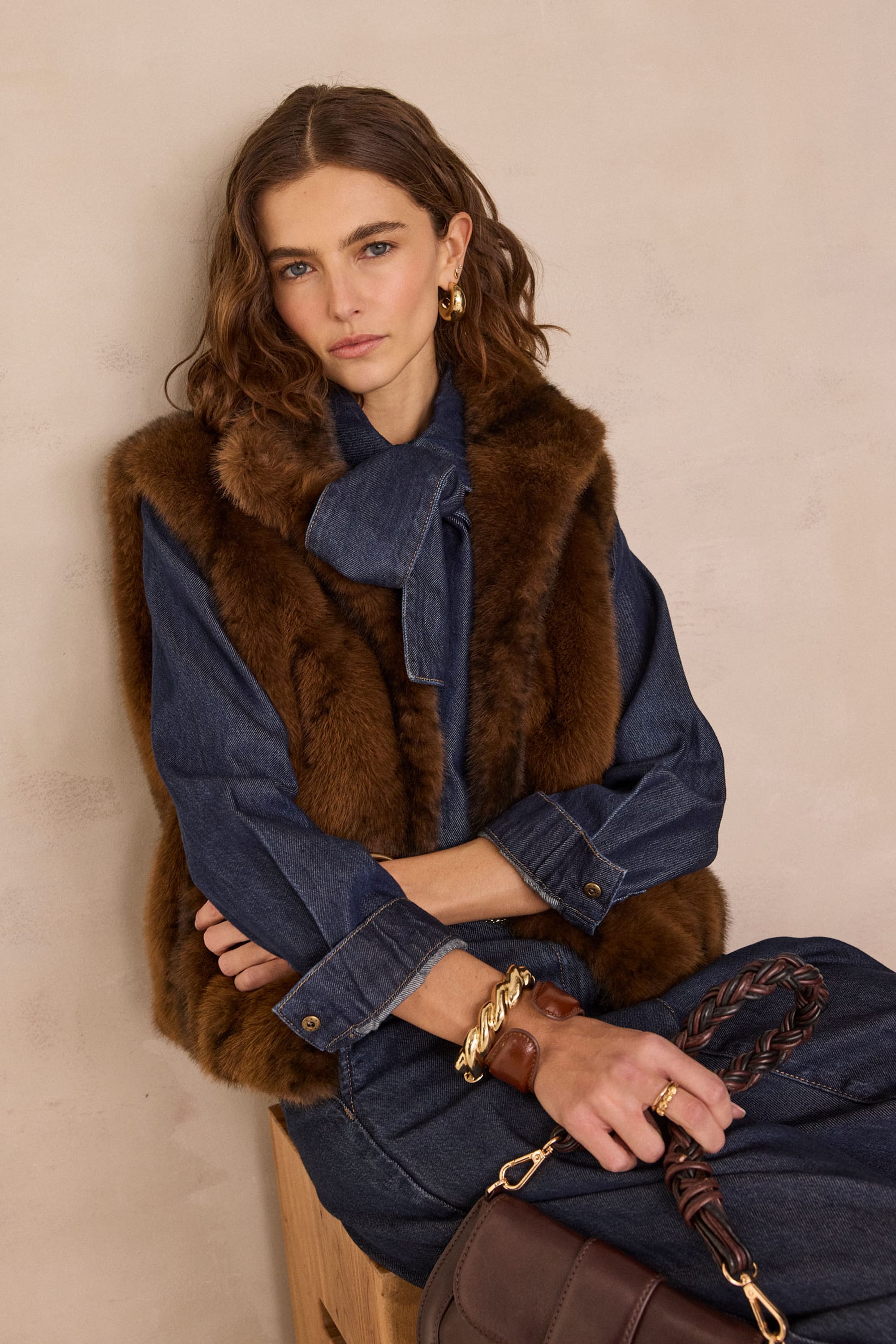 SUZANNE fluffy sleeveless Cardigan woman | TABAC | Maison 123