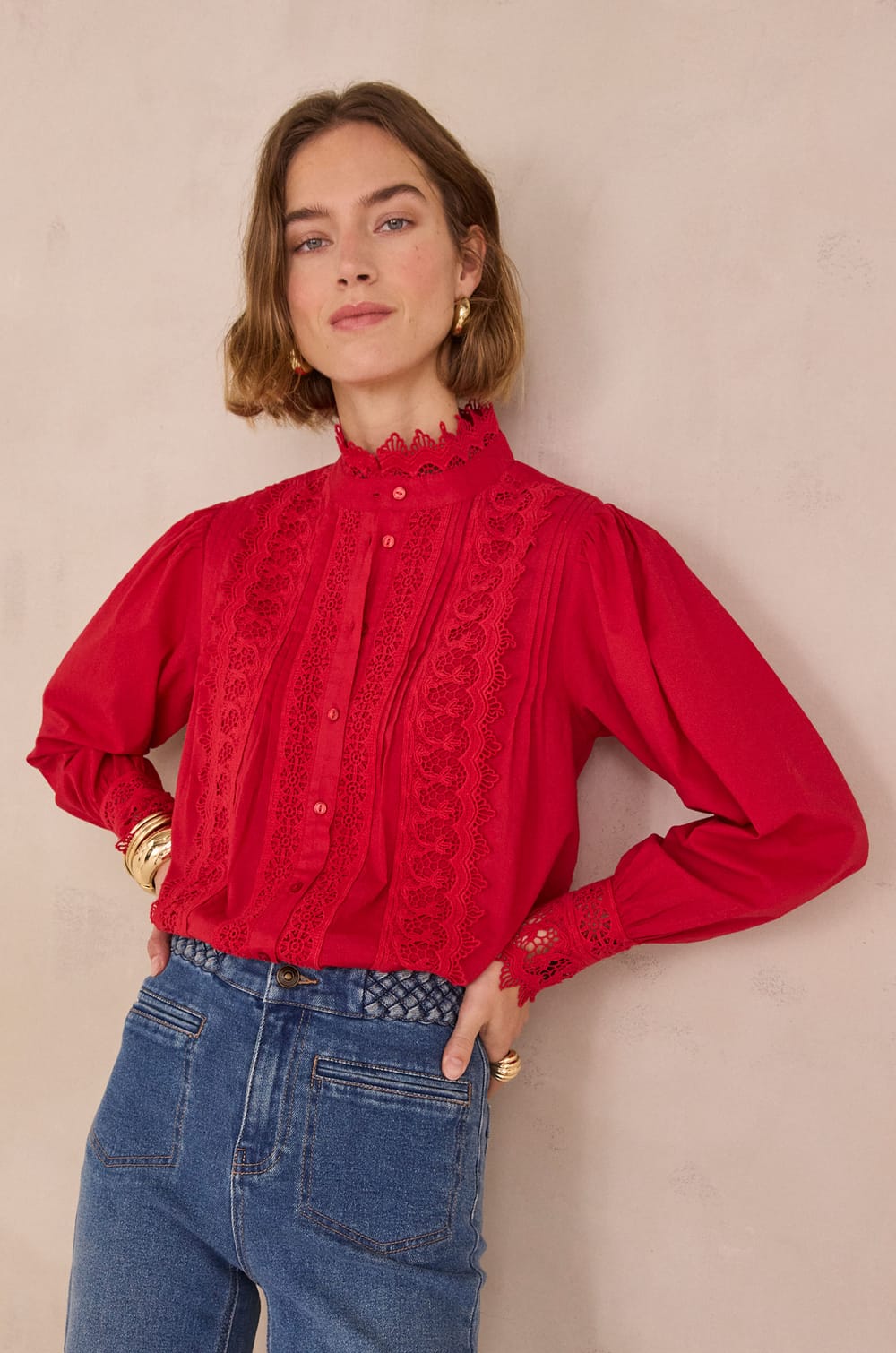 100% cotton embroidered blouse DALILA;${refinementColor}