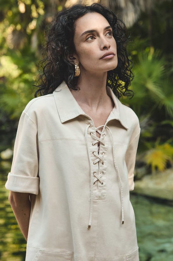 BLANCHE korte rechte jurk van gemengde katoen;${refinementColor}