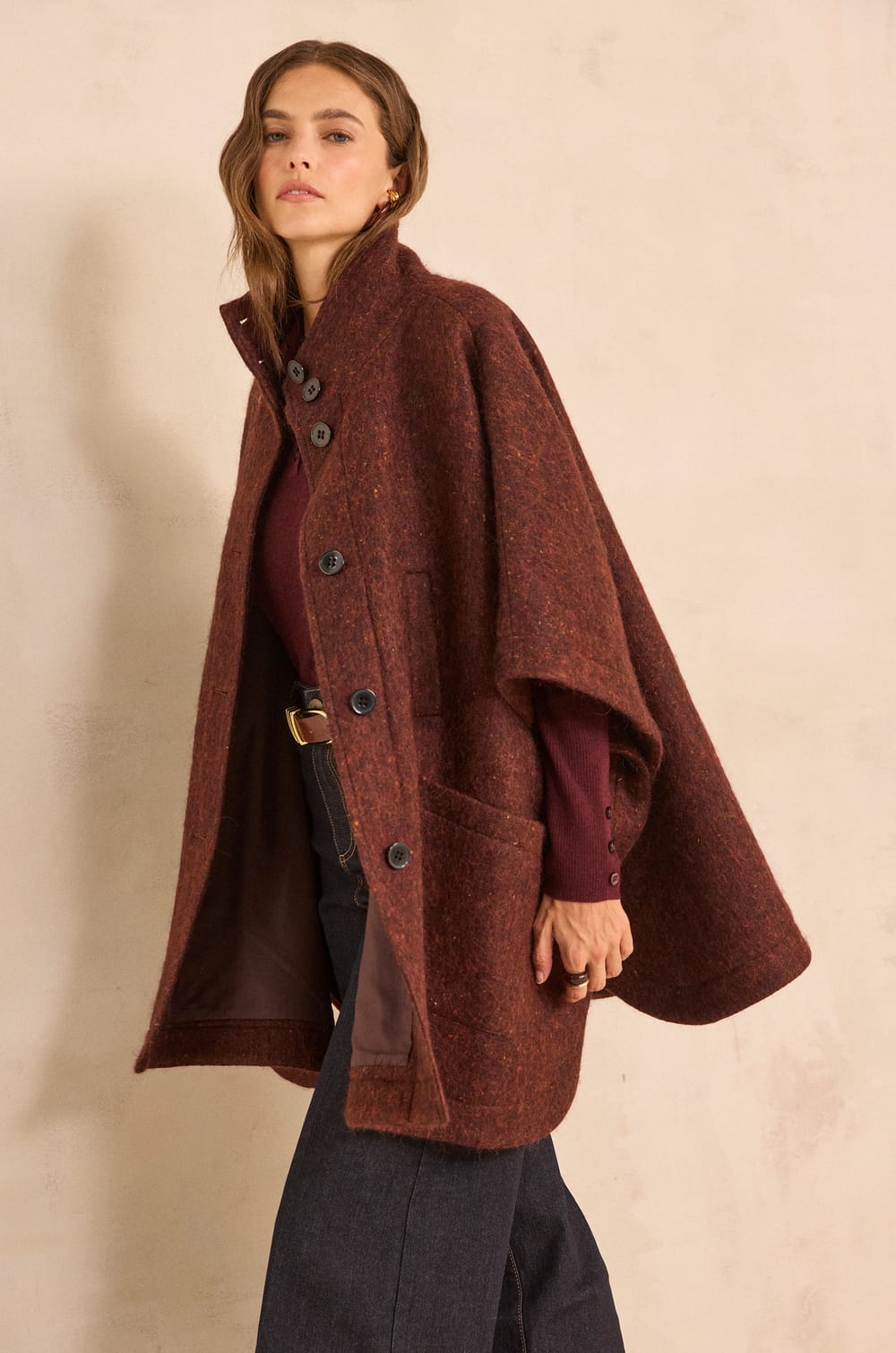 Cassy mottled wool cape;${refinementColor}
