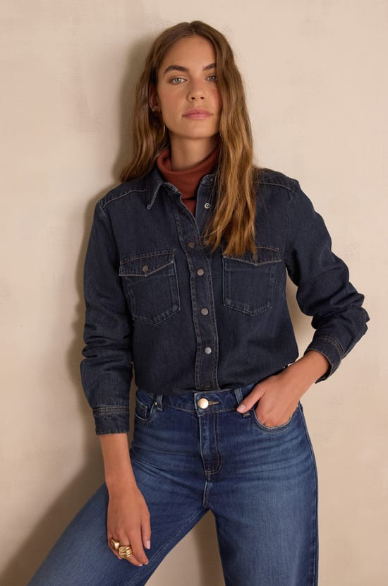 SOLANGE denim effect shirt in 100% cotton;${refinementColor}