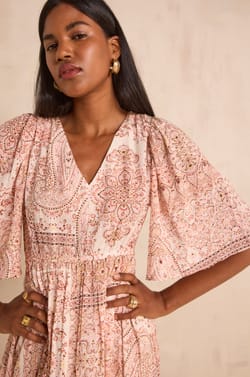 Robe fluide imprim&eacute;e &agrave; manches longues PERLA;${refinementColor}