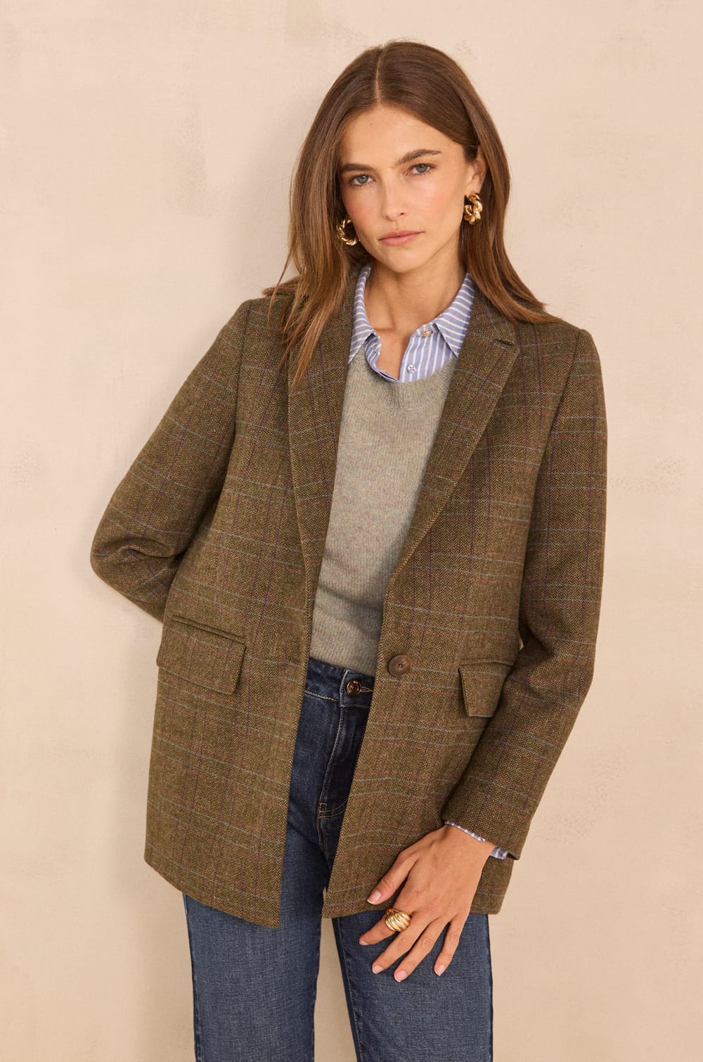 NELIA wool-blend blazer;${refinementColor}