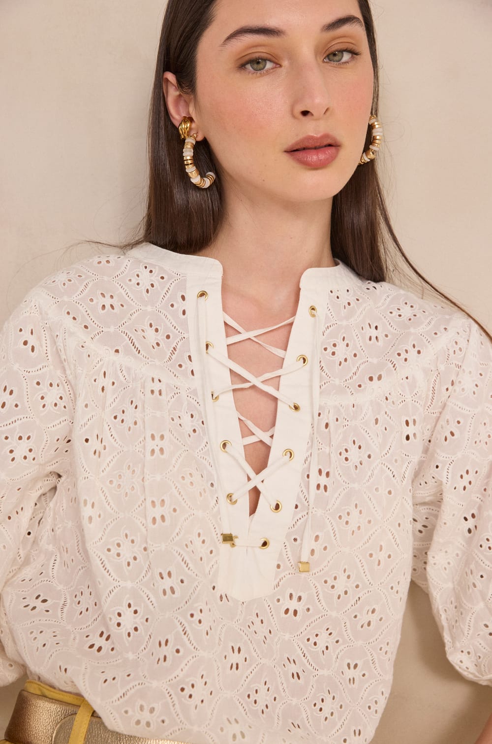 Embroidered blouse with 3/4 sleeves DIANE;${refinementColor}