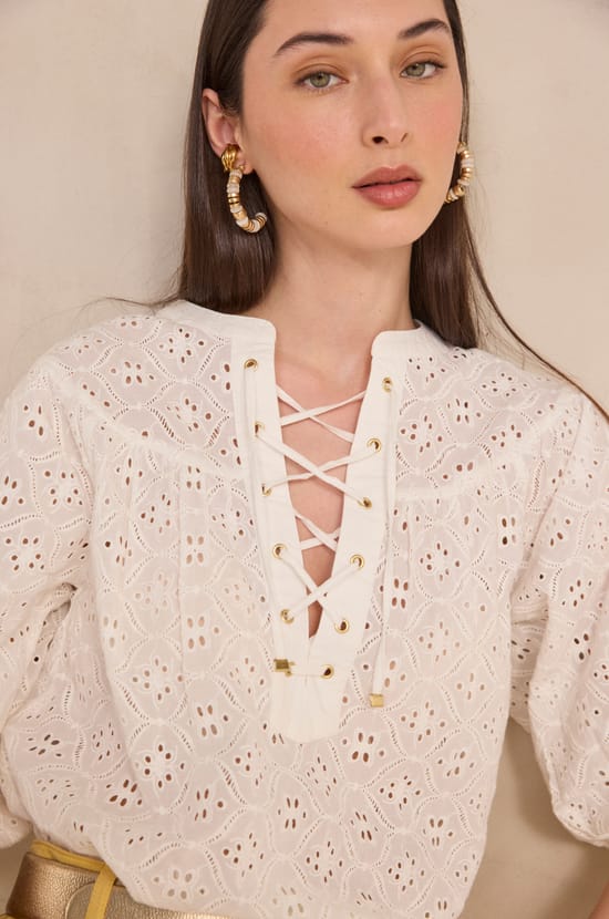 Embroidered blouse with 3/4 sleeves DIANE;${refinementColor}
