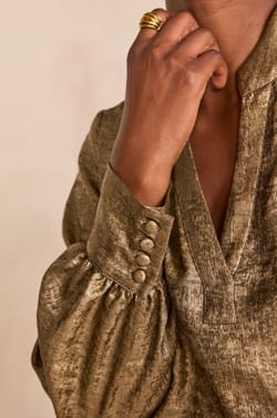 Metallic blouse with Tunisian collar MARIO;${refinementColor}