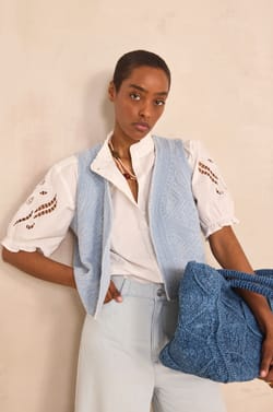 Gilet brod&eacute; sans manches en coton VILMA;${refinementColor}