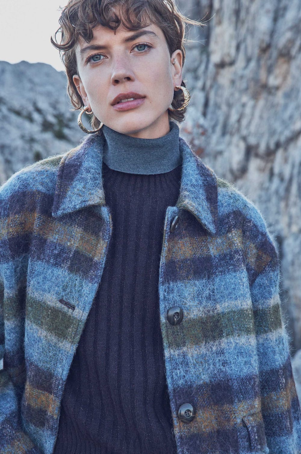 DANNY mid-length checked wool coat;${refinementColor}