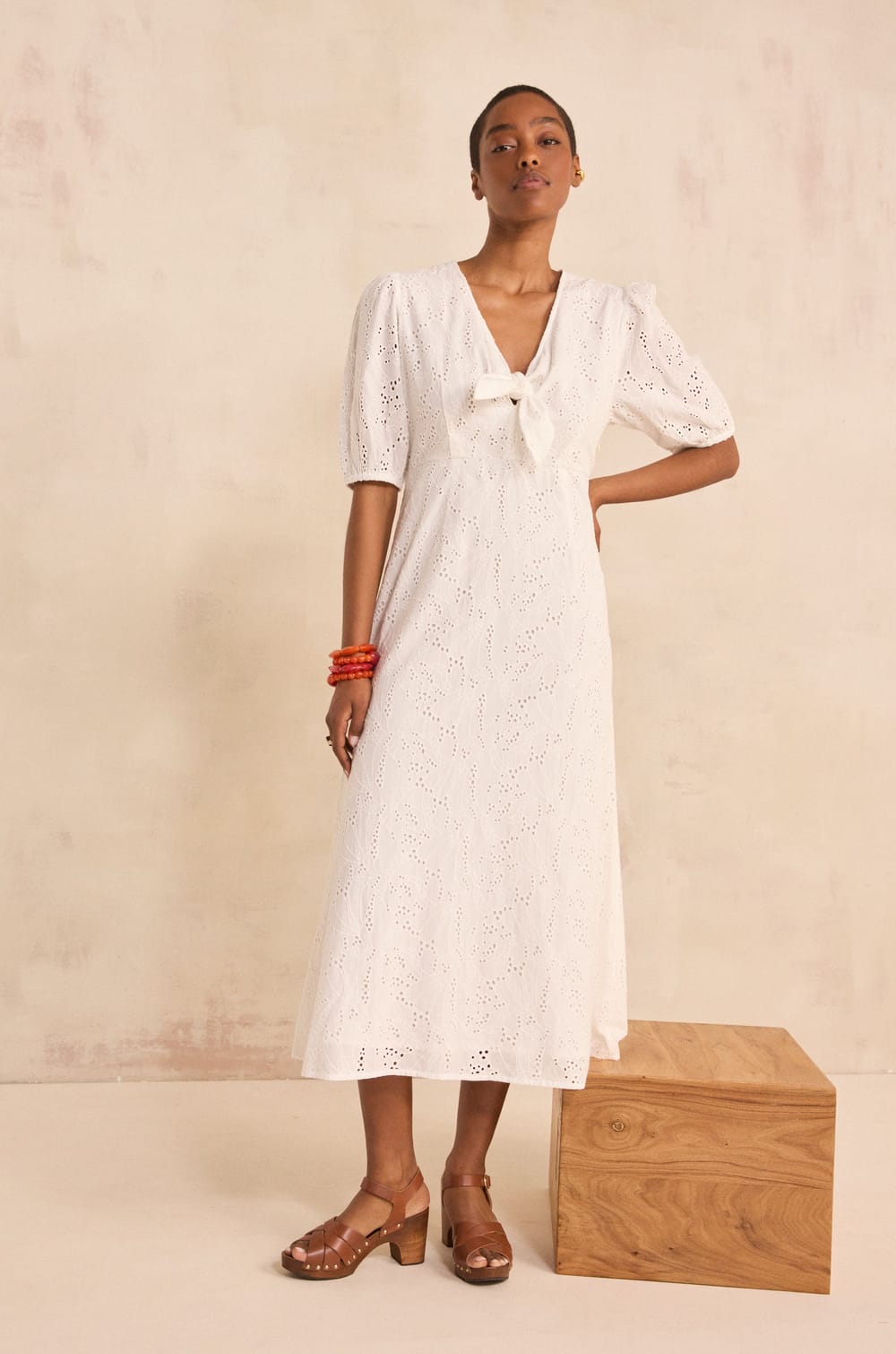Straight embroidered cotton dress LAURENE;${refinementColor}